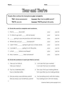 Featured image of post Homophones Your And You&#039;re Worksheet